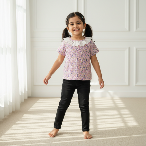 Pink Printed Frill Top