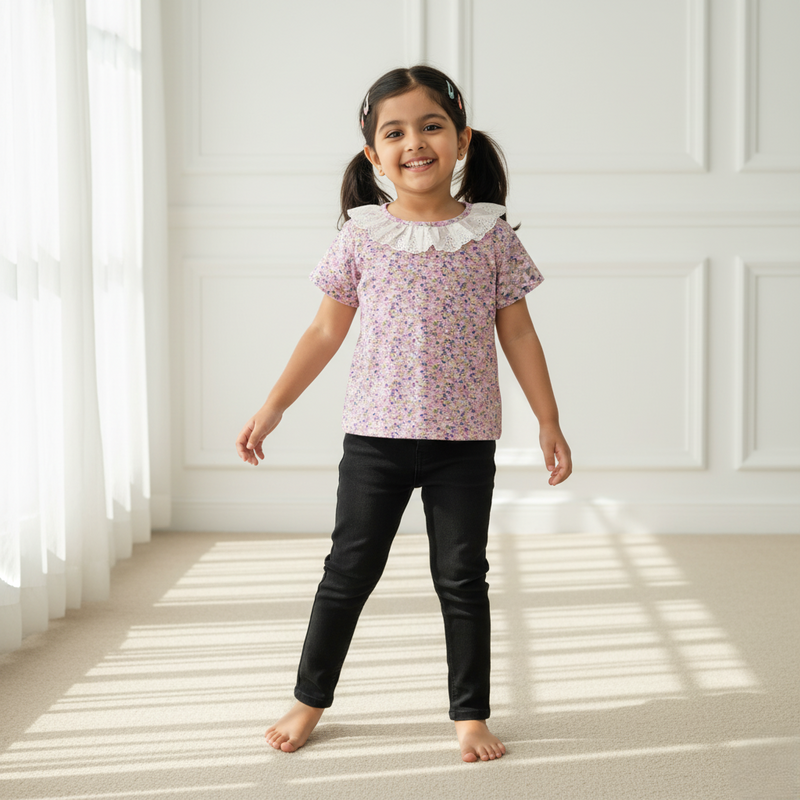 Pink Printed Frill Top