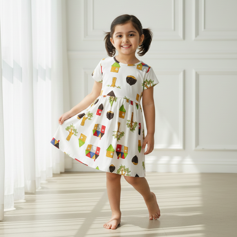 Little Town Printed Cotton Frock