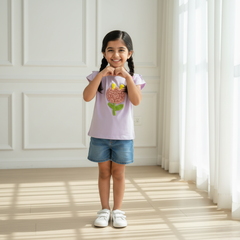 Girl Regular Fit Flower Purple Top