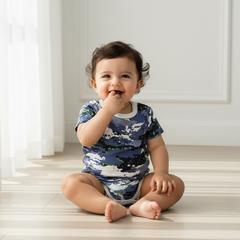 Blue Short Sleeves Printed Baby Onesies