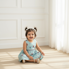 Blue Printed Sleeveless Frock