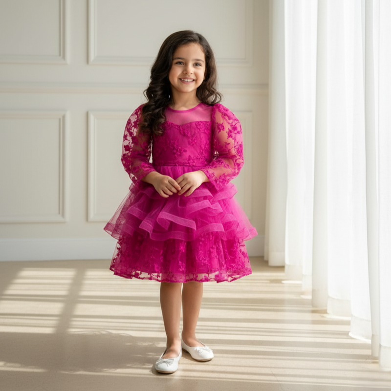 Fuchsia Fairytale Long Sleeves Princess Dress