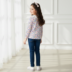 Girls Floral Printed Lace Neck Top