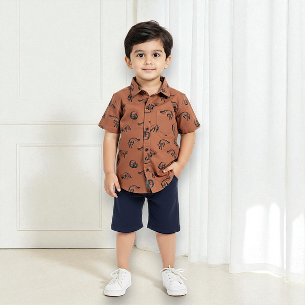 Rust Fox Print Cotton Shirt