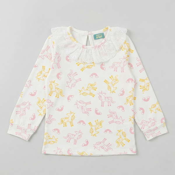 Fairytale Unicorn Ruffle Neck Top