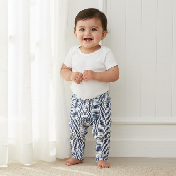 Blue Printed Stripped Leggings