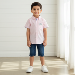 Pink Casual Thin Striped Shirt Half Sleeves