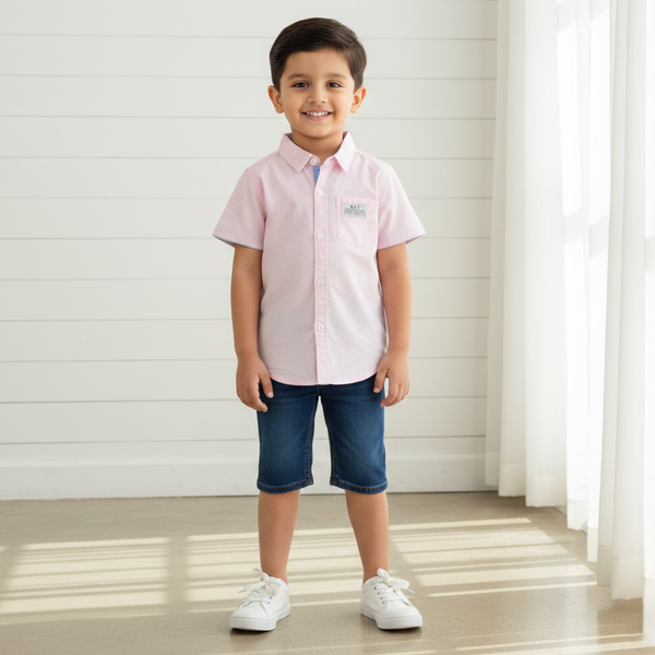 Pink Casual Thin Striped Shirt Half Sleeves