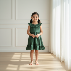 Green Sleeveless Muslin Cotton Frock