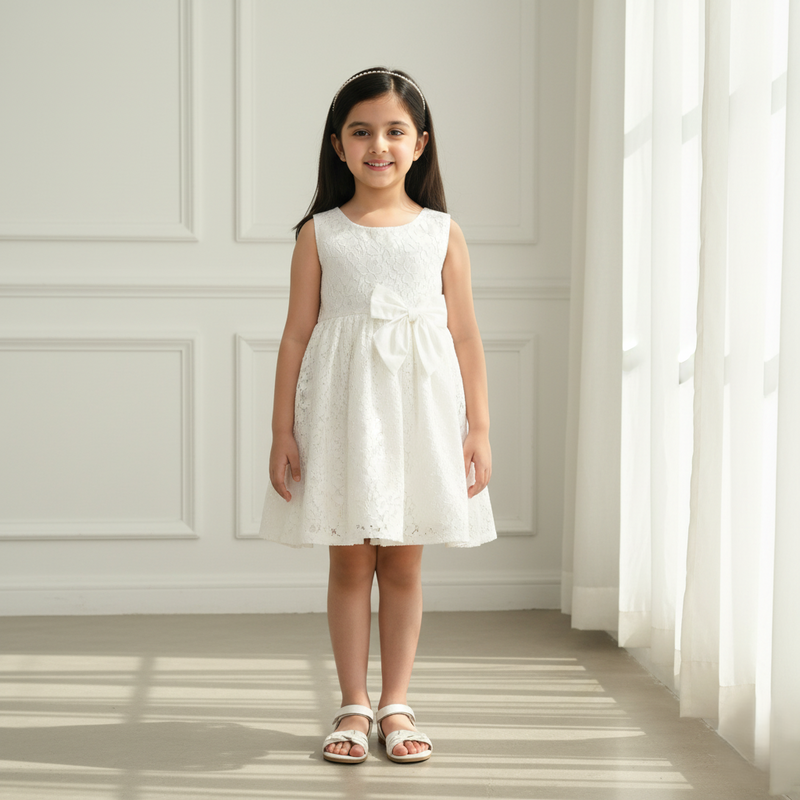 White Bow Lace Frock