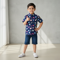 Navy Blue Half-Sleeves Casual Shirt