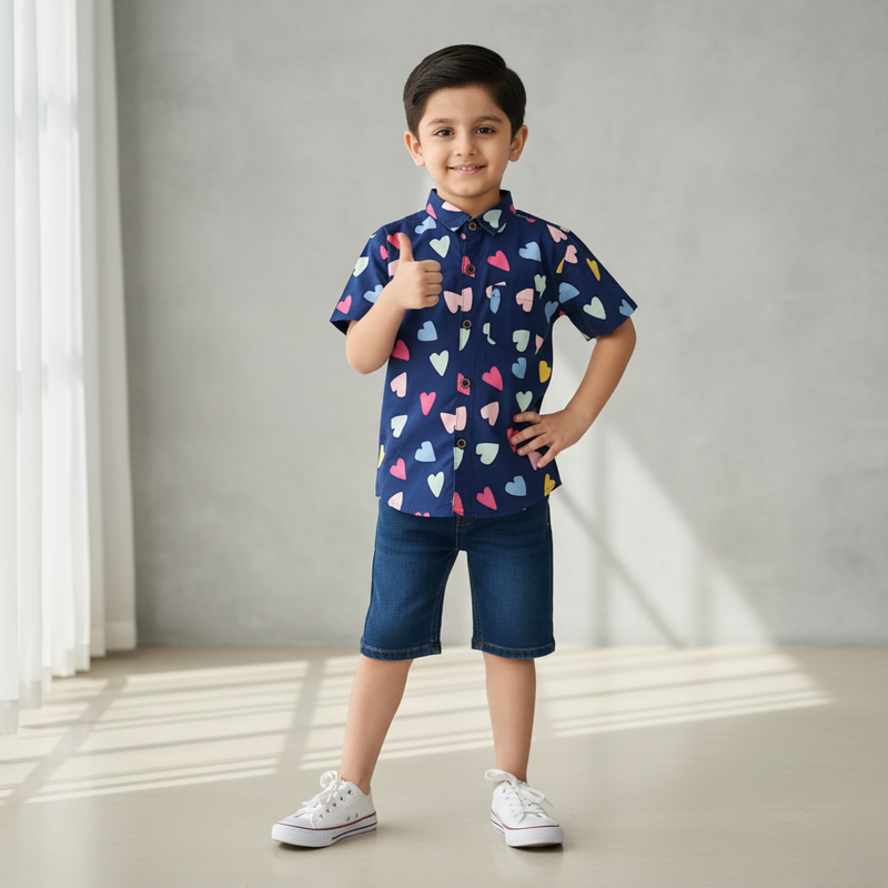 Navy Blue Half-Sleeves Casual Shirt