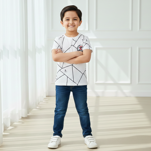 White Round Neck Printed T-shirt