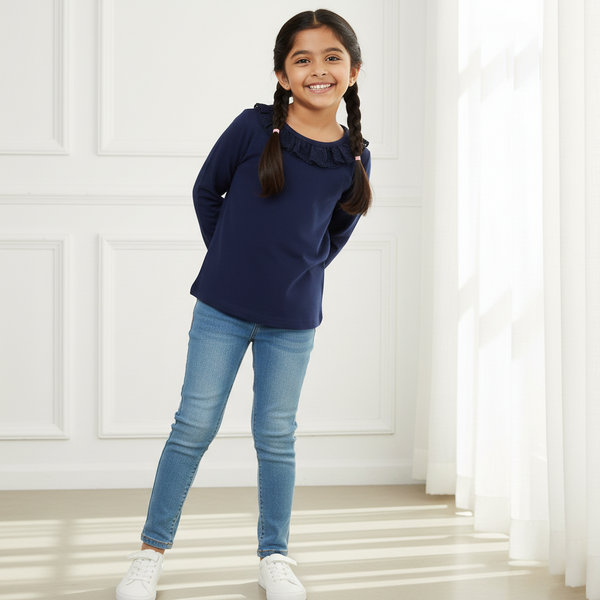 Classic Navy Lace Neck Top