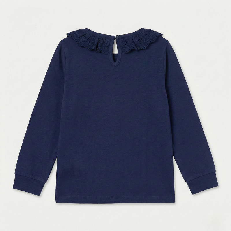 Navy Blue Frill Collar Top
