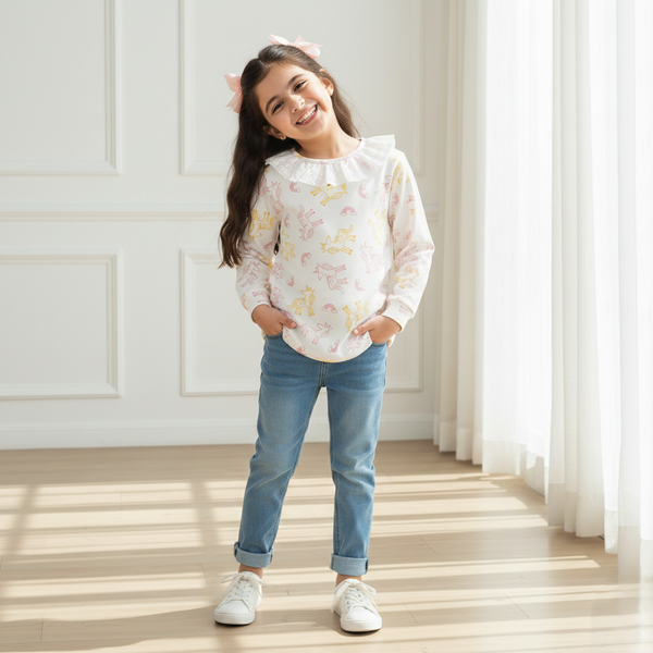 Fairytale Unicorn Ruffle Neck Top