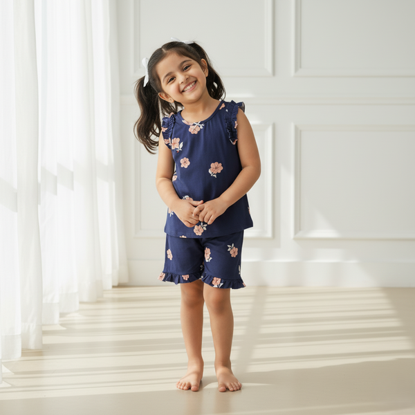 Navy Blue Sleeveless Top and Short Set