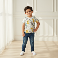 Grey Round Neck Printed T-shirt