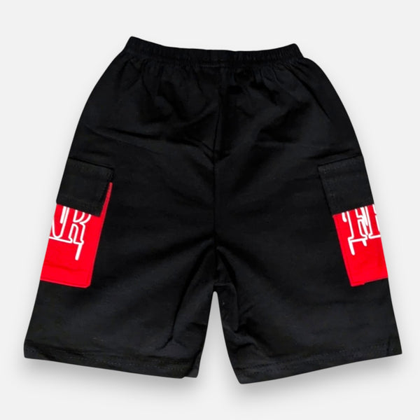 Boys Red Printed Polo T-shirt with Shorts Set
