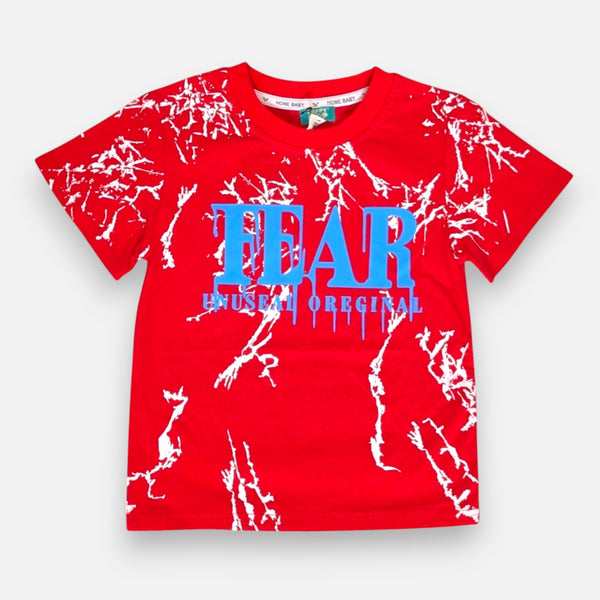 Boys Red Printed Polo T-shirt with Shorts Set
