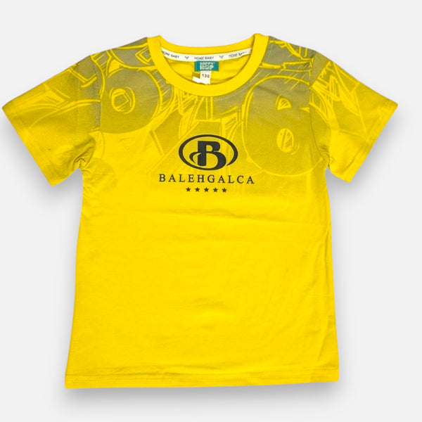 Yellow Printed Polo T-shirt with Shorts Set