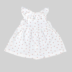 White Sleeveless Frock with Strawberry Print