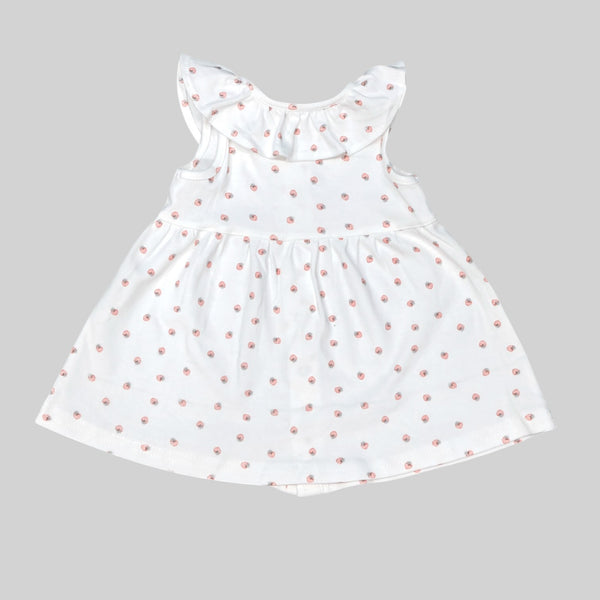 White Sleeveless Frock with Strawberry Print