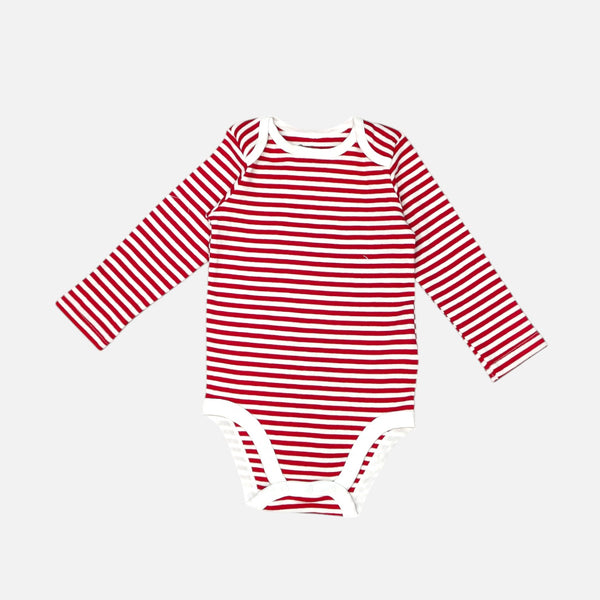 Red Long Sleeves Striped Onesies