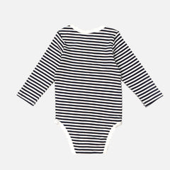 Blue Long Sleeves Striped Onesies