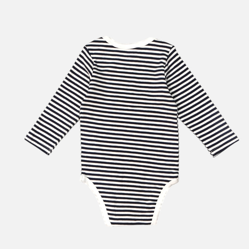Blue Long Sleeves Striped Onesies