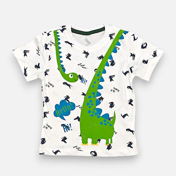 White Round Neck Printed T-shirt