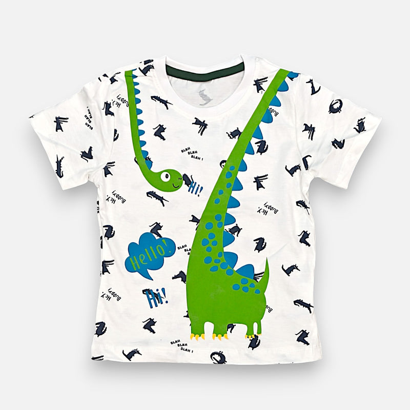 White Round Neck Printed T-shirt