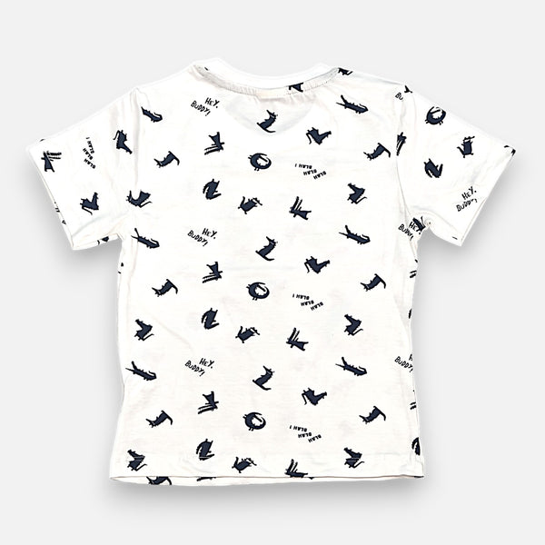 White Round Neck Printed T-shirt