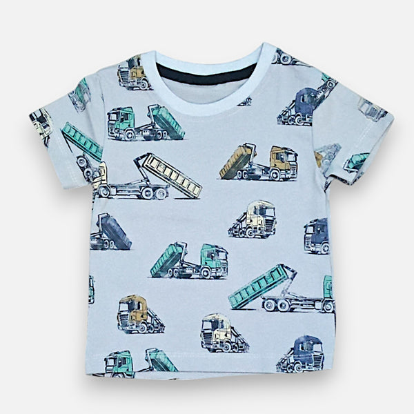 Blue Round Neck Printed T-shirt