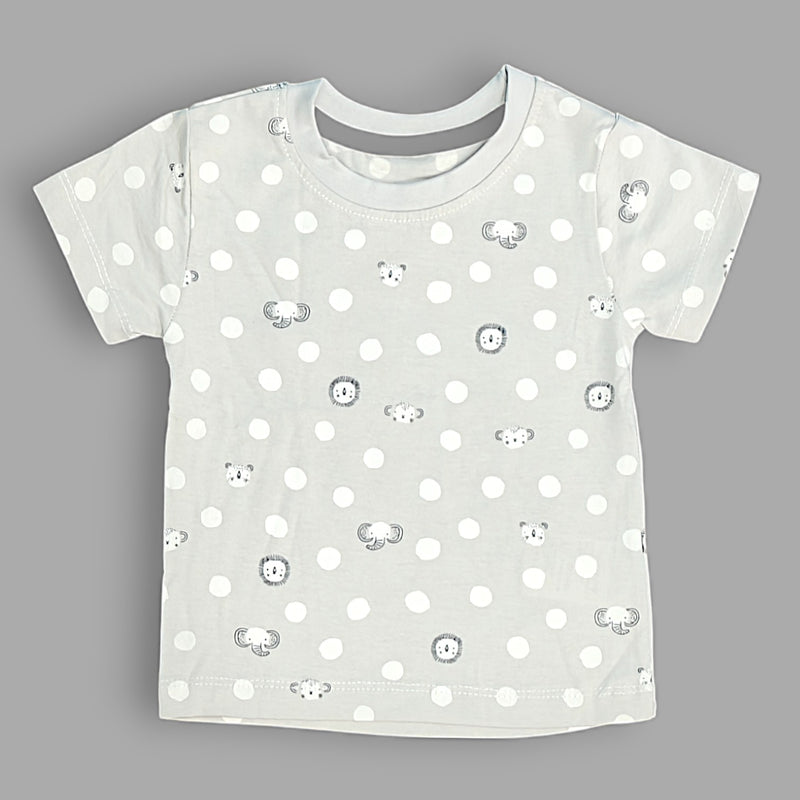 Grey Round Neck Printed T-shirt