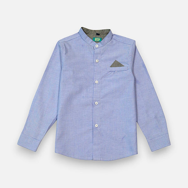 Light Blue Mandarin Collar Casual Shirt