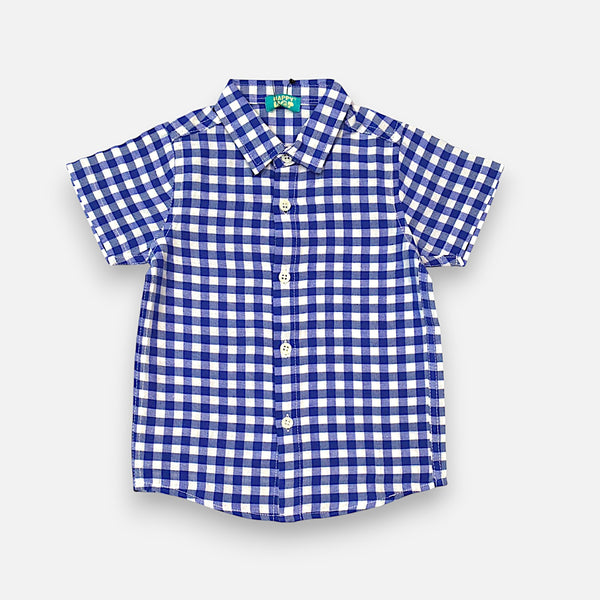 Blue Casual Checked Shirt Half Sleeves