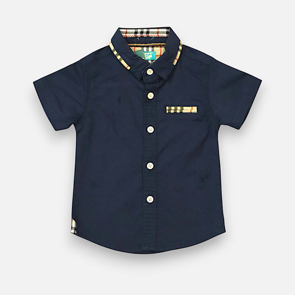 Navy Blue Cotton Plain Half Sleeves Shirt