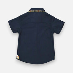 Navy Blue Cotton Plain Half Sleeves Shirt