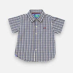 Navy Blue Checked Cotton Half Sleeves Shirt