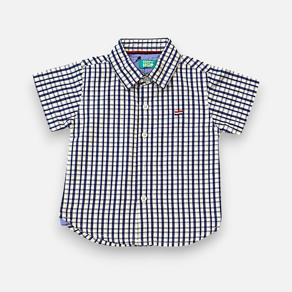 Navy Blue Checked Cotton Half Sleeves Shirt