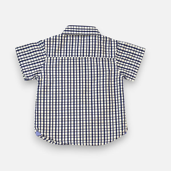 Navy Blue Checked Cotton Half Sleeves Shirt