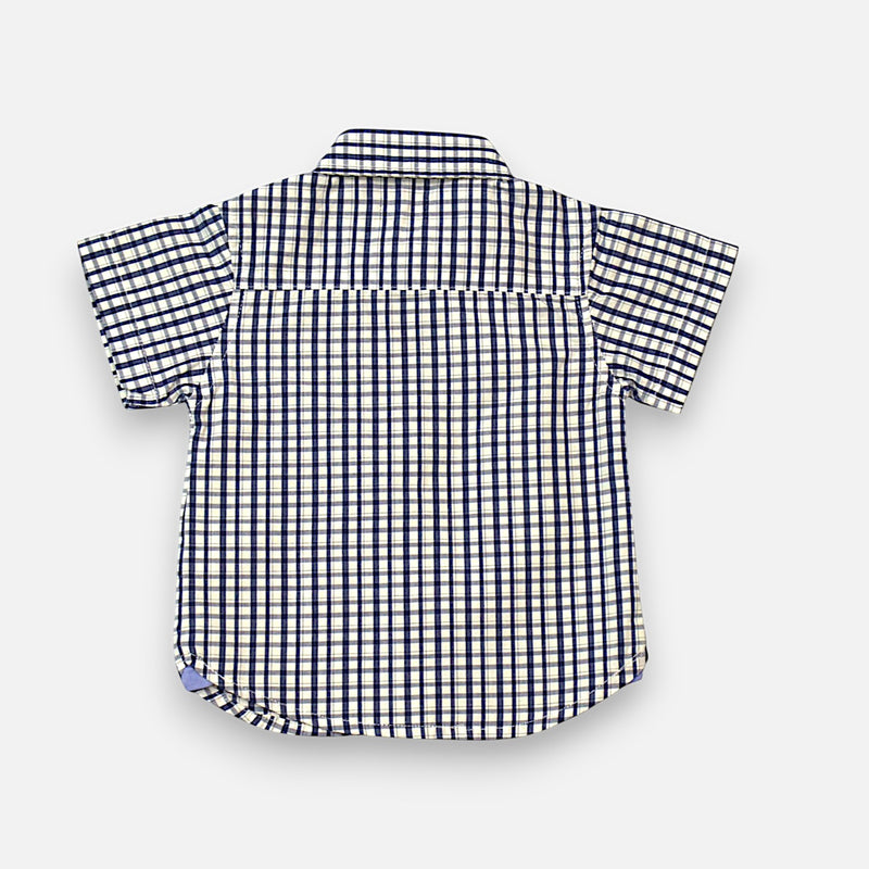 Navy Blue Checked Cotton Half Sleeves Shirt