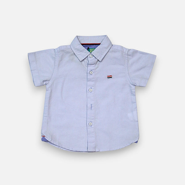 Light Blue Cotton Solid Half Sleeves Shirt
