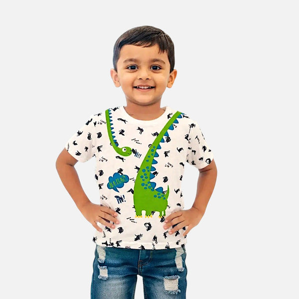 White Round Neck Printed T-shirt