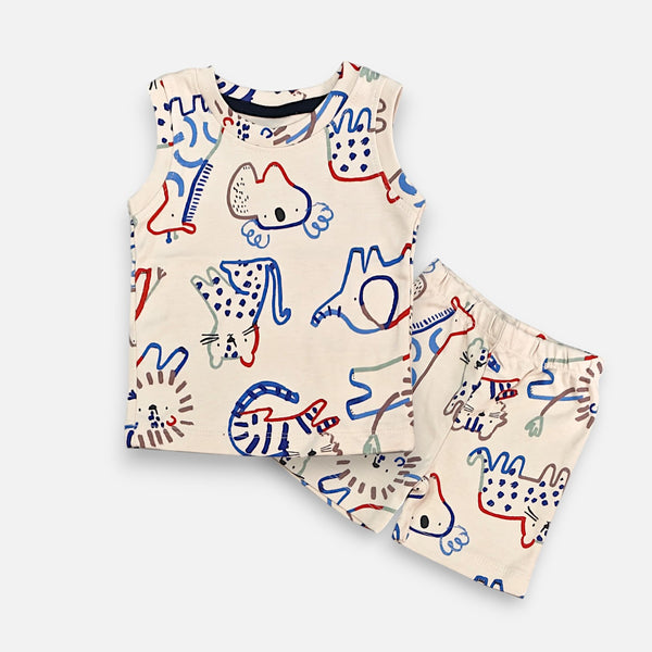 Cat Printed Vest and Short Set