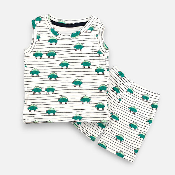 Green Dino Printed Vest and Short Set