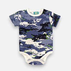 Blue Short Sleeves Printed Baby Onesies