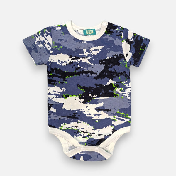 Blue Short Sleeves Printed Baby Onesies